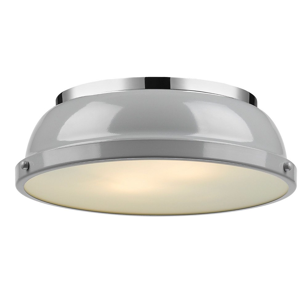 Golden Lighting-3602-14 CH-GY-Duncan - 2 Light Flush Mount in Classic style - 4.25 Inches high by 14 Inches wide Chrome Gray Aged Brass Finish